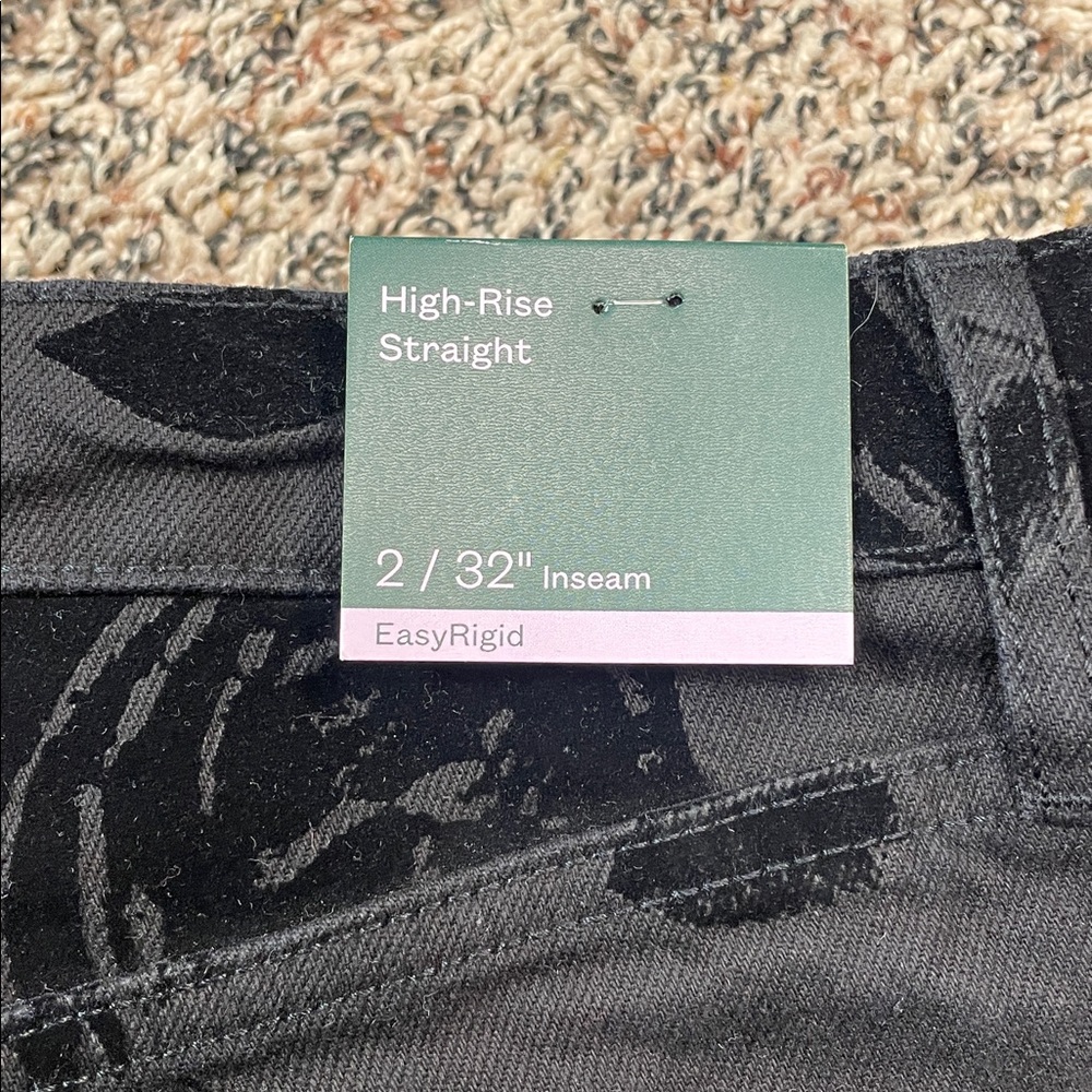 Wild Fable Flocked Floral High Rise Straight Leg Easy Rigid Black Jeans | NWT! - Picture 8 of 11